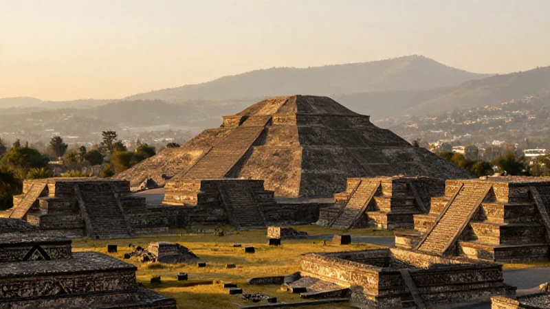 Exploramos la historia de Teotihuacán con mapas conceptuales 5 Teotihuacán resplandece: ruinas, maizales y luz dorada