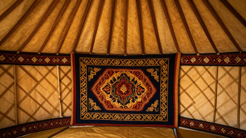 Yurta cálida con detalles étnicos en fieltro