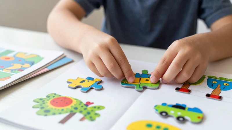 Cómo crear un mapa conceptual del cuento paso a paso 5 Niño organiza piezas coloridas con luz suave