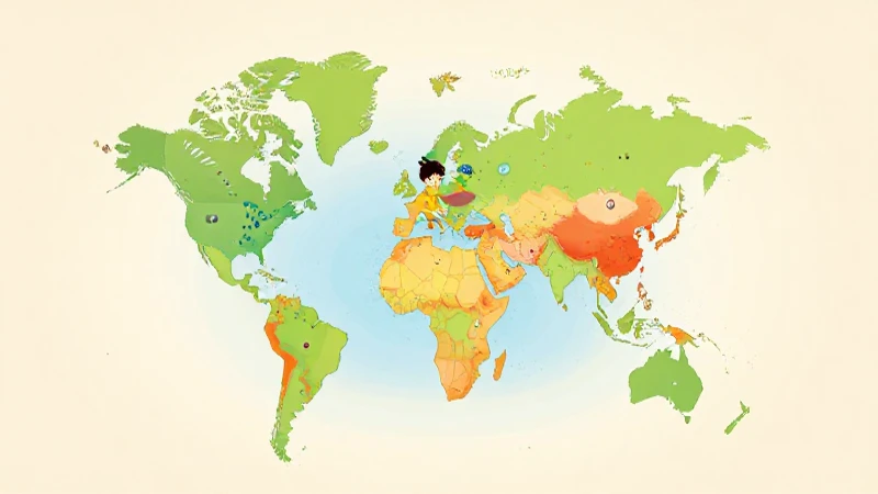 Niños caricaturescos en mapa, luz suave