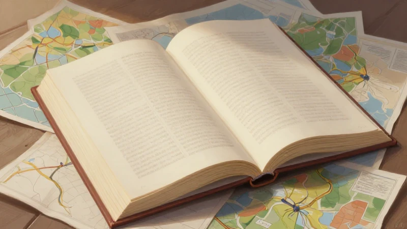 Libro abierto, mapas dispersos, estilo pictórico