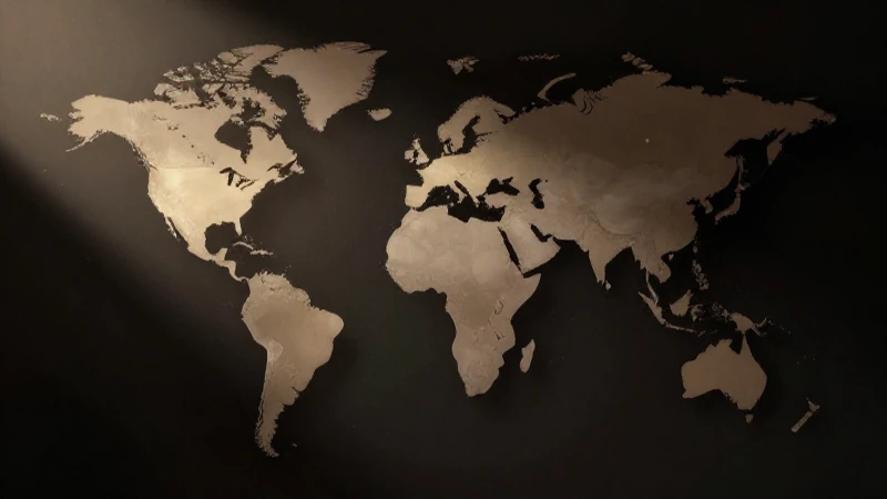Mapa global estilizado con iluminación dramática