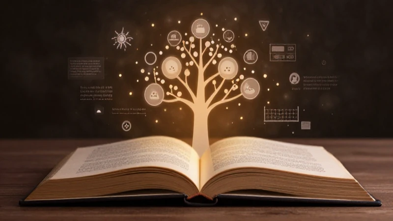 Te interesa explorar mapas conceptuales de géneros literarios 7 Libro abierto, árbol del saber iluminado cálidamente