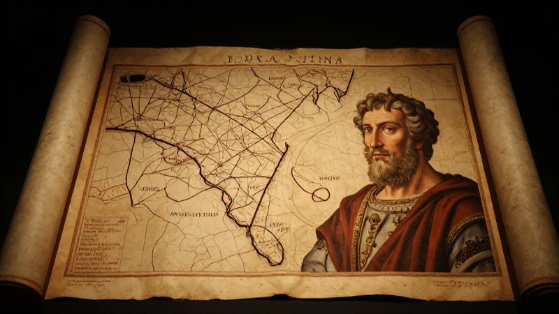 Mapas conceptuales de Roma: Explorando el Imperio Romano 4 Mapa romano iluminado bajo ángulo dramático
