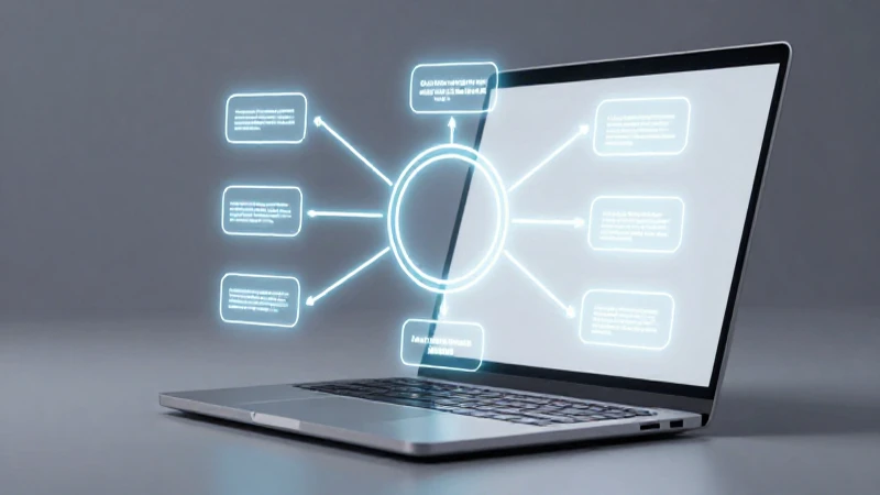 Laptop muestra mapa mental luminoso