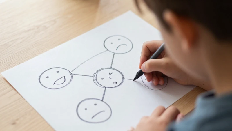 Dibujo infantil explora emociones con círculos cálidos