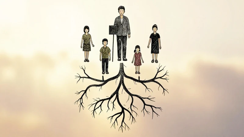 Árbol genealógico dibujado con raíces entrelazadas