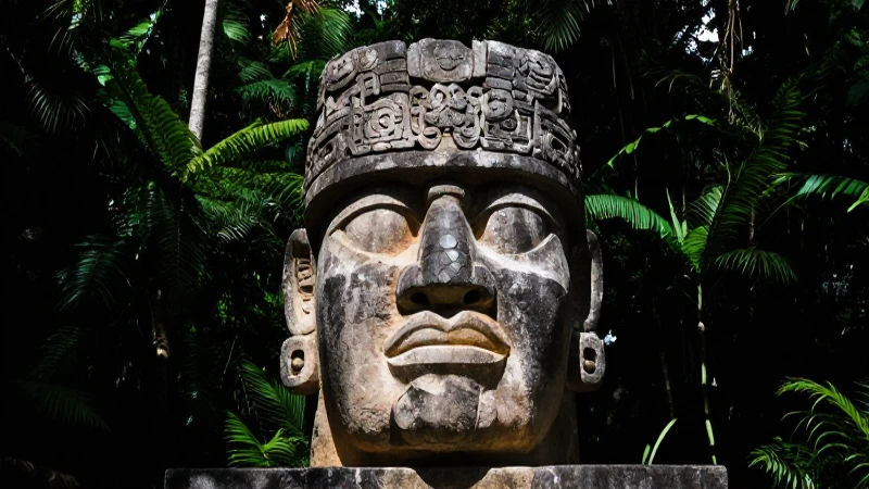 Cabeza olmeca ancestral emerge de la jungla