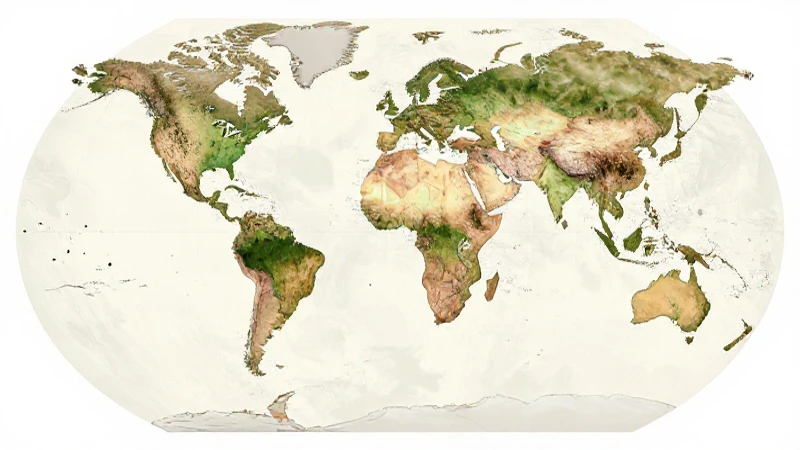 Mapa mundial fotorrealista con diversos biomas