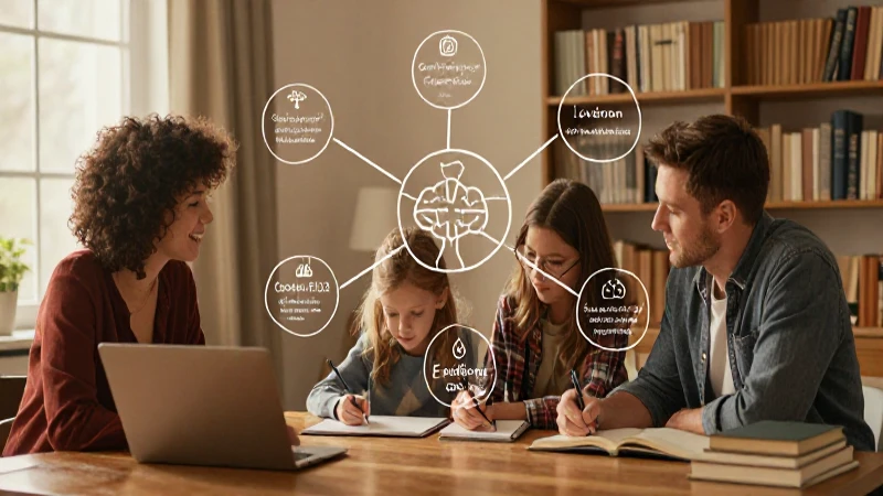 Familia conectada en estudio cálido y acogedor