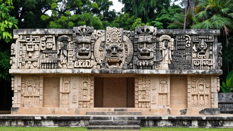 Ciudad olmeca antigua en selva vibrante