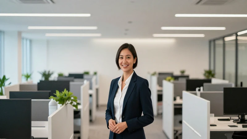 Empleados felices en oficina moderna y eficiente