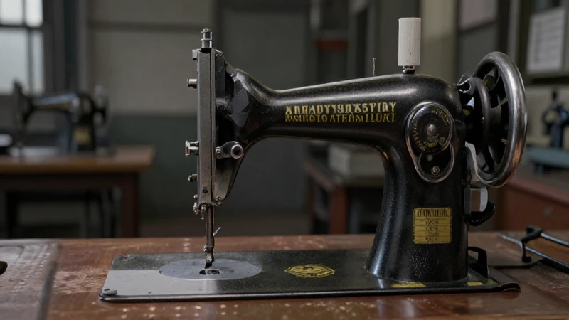 Máquina Singer antigua, foco dramático e industrial