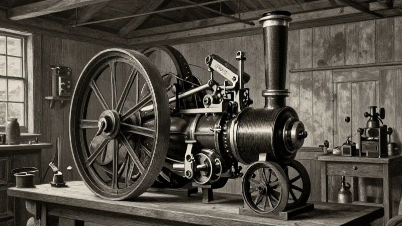 Máquina a vapor, taller victoriano, luz contrastada