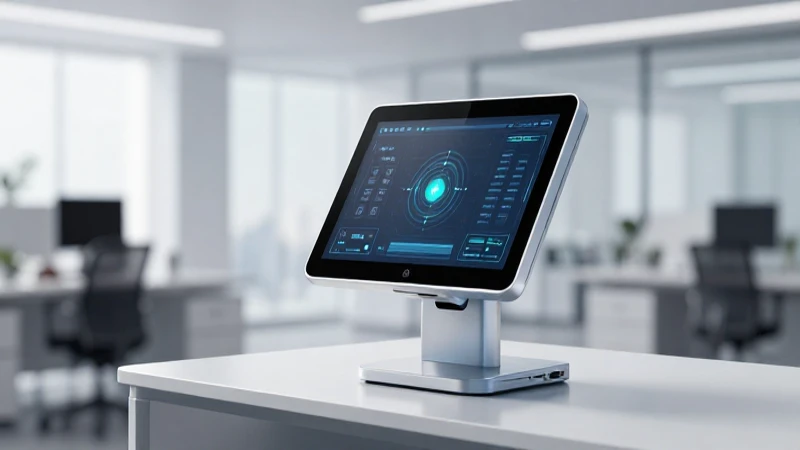 Máquina futurista muestra producto sobre pantalla