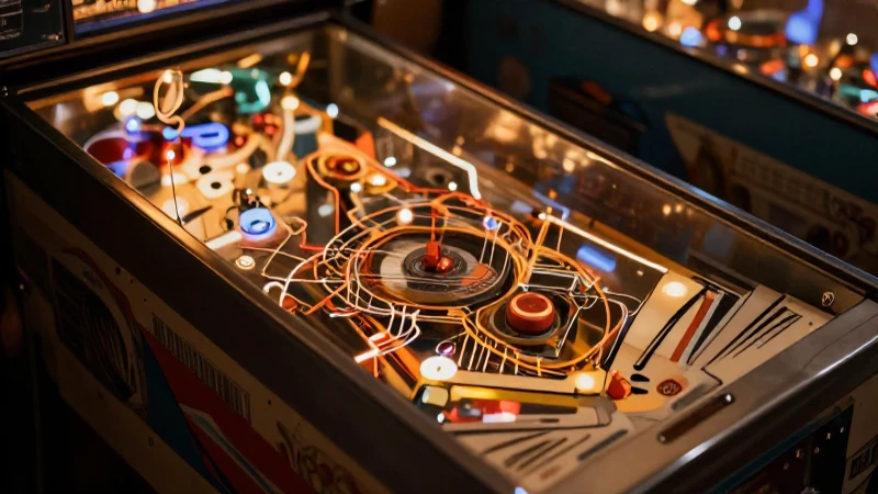Esquema de máquina de pinball vintage iluminada suavemente