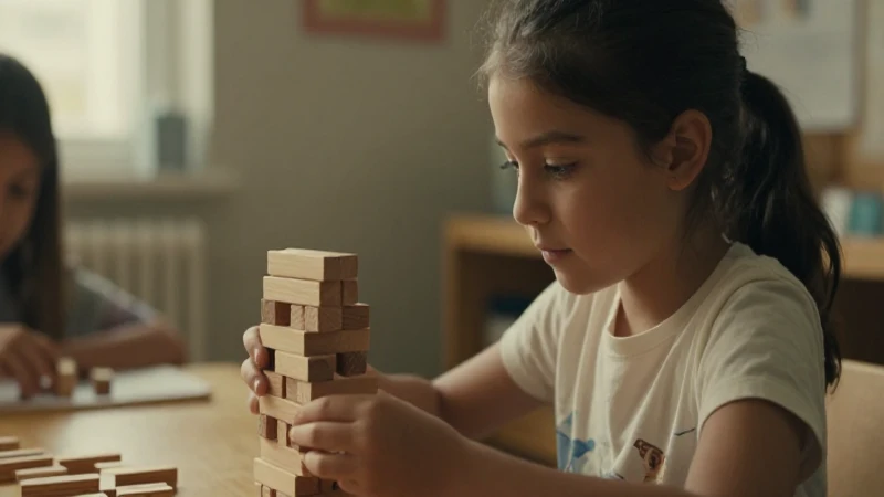 Biografía y la línea de tiempo de Montessori 3 Niña construye torre con bloques cálidos
