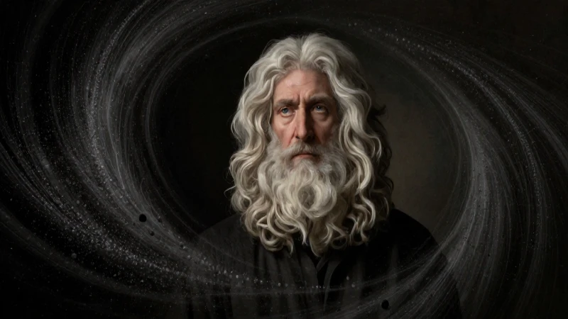 Evolución de la materia continua y discontinua en timeline 4 Retrato de Newton, remolino dramático y contrastado