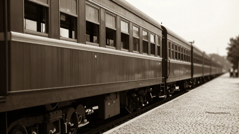 Tren antiguo en calle empedrada, nostálgico