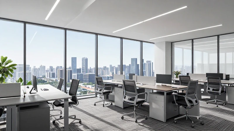 Oficina moderna con vista panorámica urbana