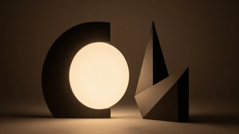 Formas geométricas brillantes bajo luces dramáticas