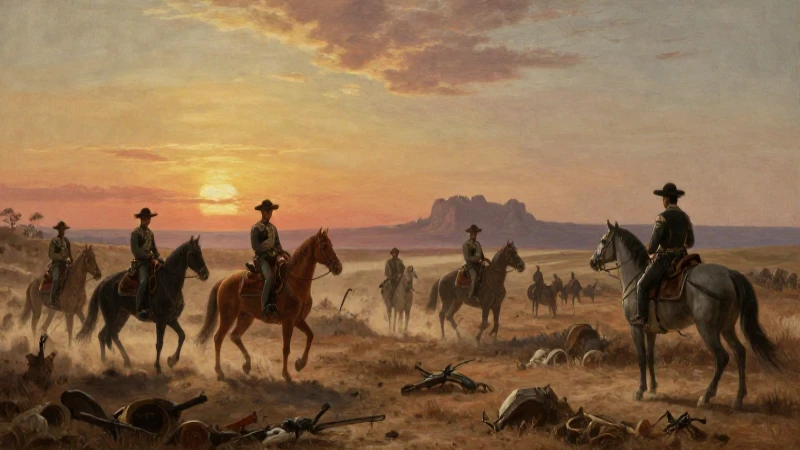 México independiente: Línea del tiempo de 1822 a 1867 6 Batalla histórica al atardecer, colores cálidos