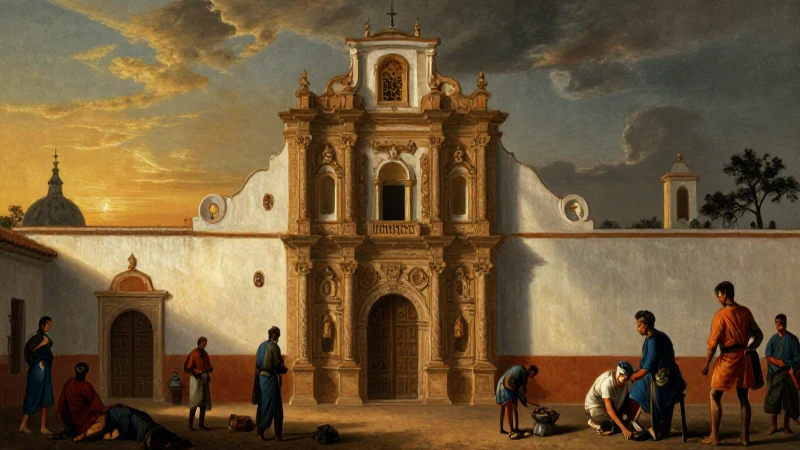 Arquitectura colonial, arte nativo, luz dorada