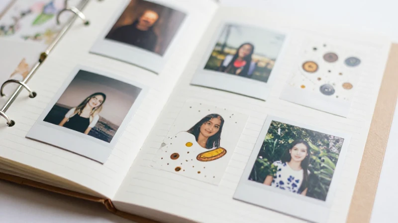 Álbum creativo con fotos nostálgicas y luz suave