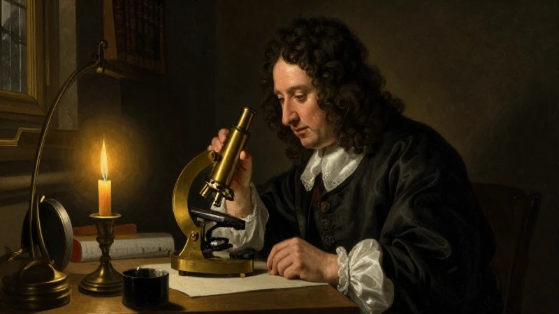 Leewenhoek observa con microscopio a luz cálida