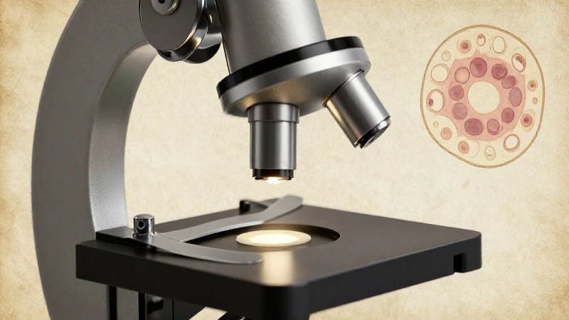 Microscopio antiguo ilustra células con luz suave