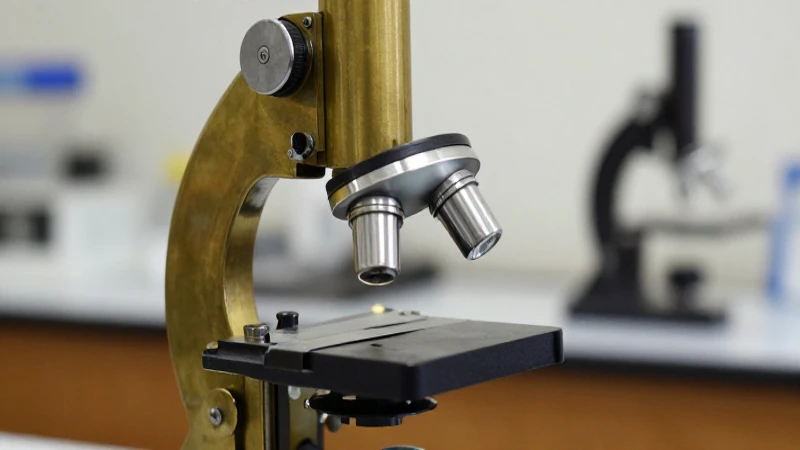 Microscopio antiguo bajo luz de museo