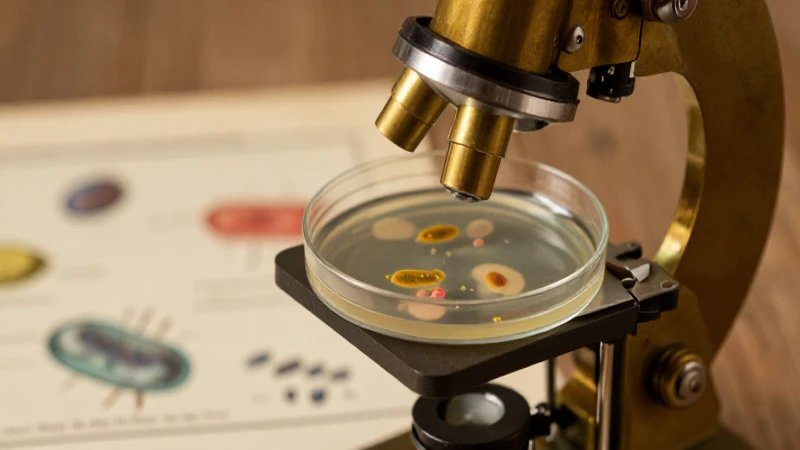 Microscopio antiguo revela bacterias con luz cálida