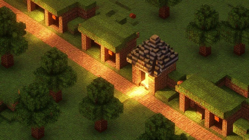Línea de tiempo de Minecraft: Desde su lanzamiento hasta hoy 6 Aldea Minecraft con iluminación isométrica cálida