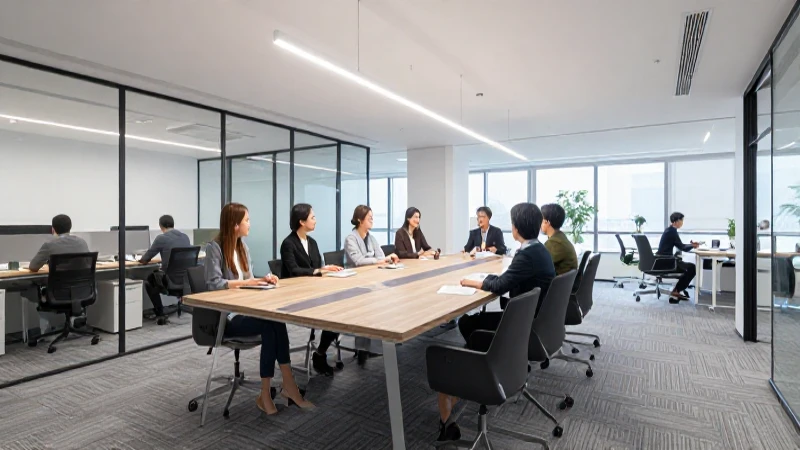 Reunión diversa en moderno espacio iluminado