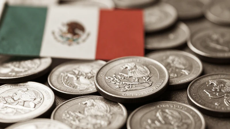 Monedas antiguas bajo una bandera mexicana