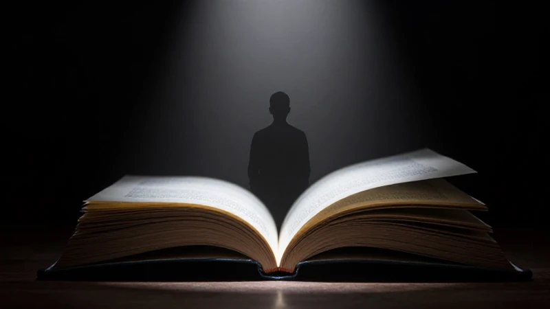 Silueta del escritor, páginas girando, sombras dramáticas