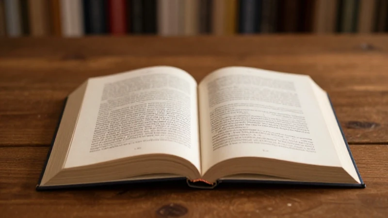 Libro abierto sobre mesa, luz cálida y suave