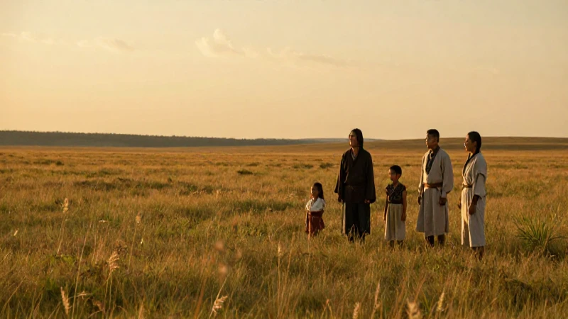 Familia nómada en la estepa dorada