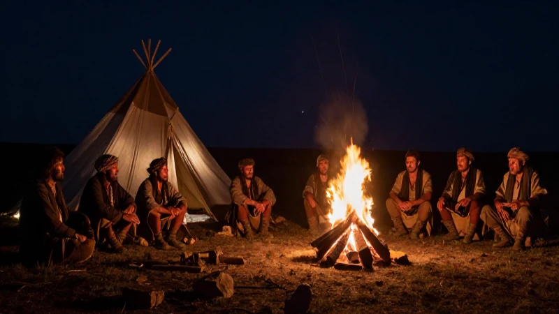 Nómadas prehistóricos bajo el fuego brillante
