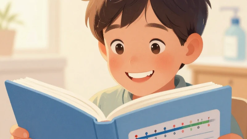 Odontología pediátrica: Línea del tiempo y libros esenciales 6 Niño sonriente con dientes saludables y libro