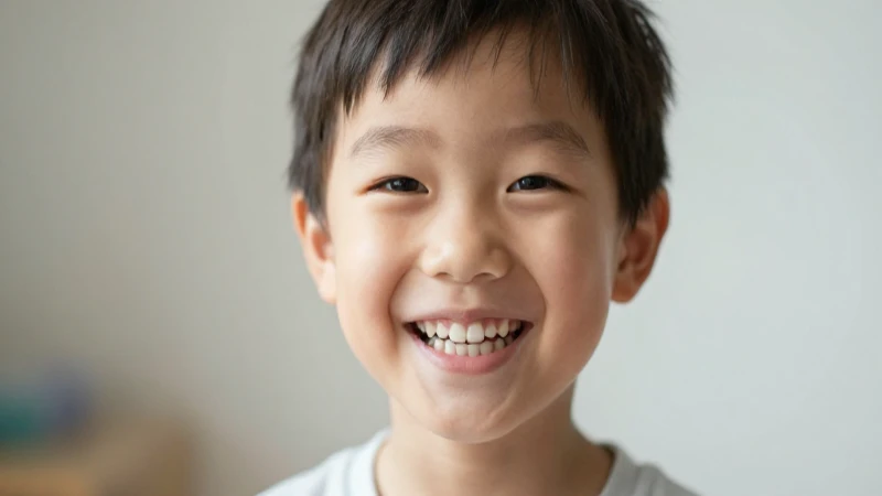 Odontología pediátrica: Línea del tiempo y libros esenciales 3 Niño sonriendo con libro dental, retrato cálido
