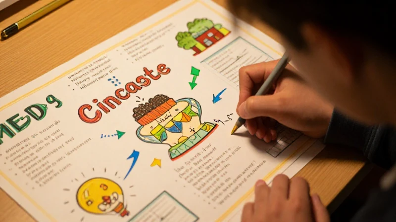 Estudiante estudia con mapa mental colorido