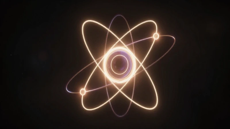 Átomo resplandeciente, representación científica con luz dramática