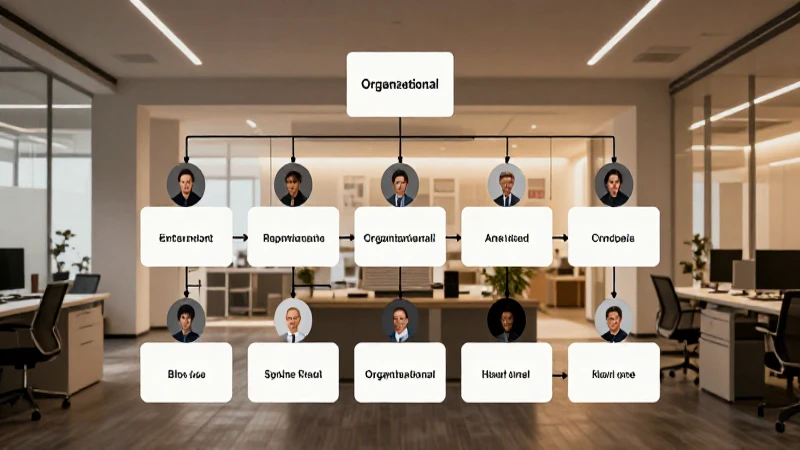 Diagrama organizacional iluminado cálidamente en oficina