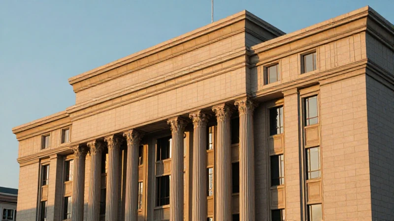 Edificio público con arquitectura dorada al atardecer