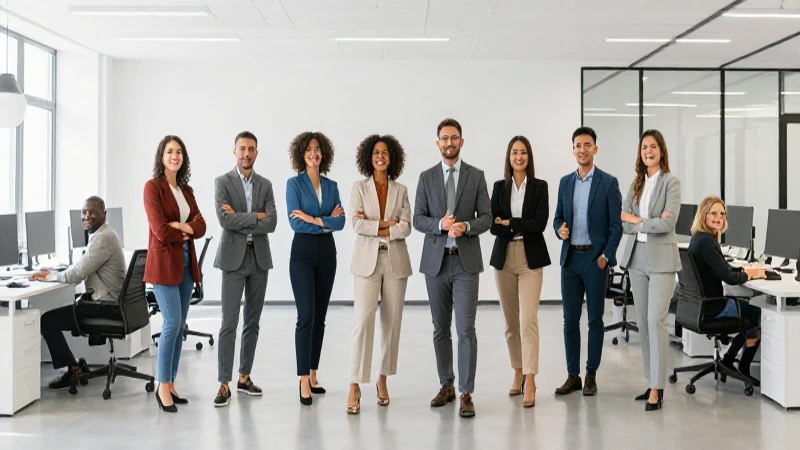 Empleados diversos en oficina moderna y luminosa
