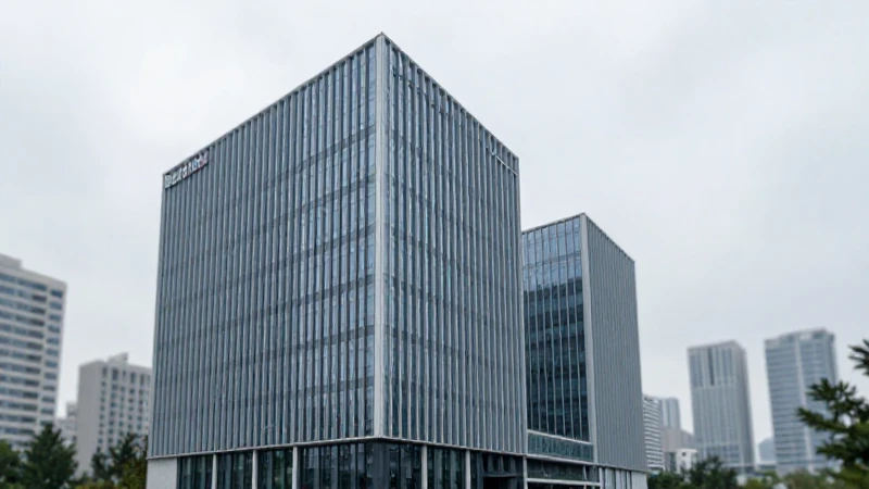 Edificio moderno con fondo urbano difuminado