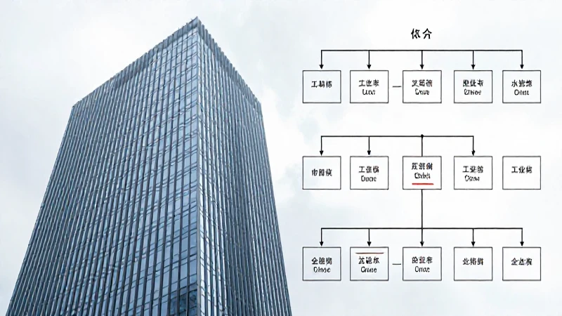 Organigrama de Costco: Estructura y Funcionamiento Eficaz 9 Edificio corporativo con organigrama e iluminación profesional