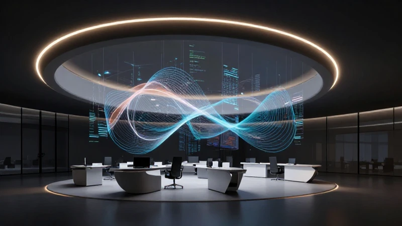 Cuál es el organigrama y funciones de Grupo Salinas 2026 6 Espacio futurista con datos visualizados resplandecientes