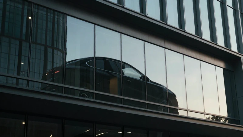 Edificio moderno refleja coche con luz suave